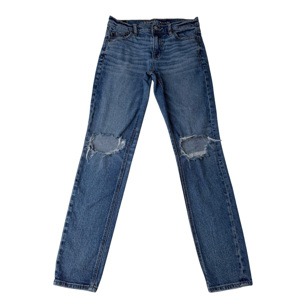 American Eagle Outfitters Womens Jeans Size 4 Medium Wash Distressed Knee Skinny
